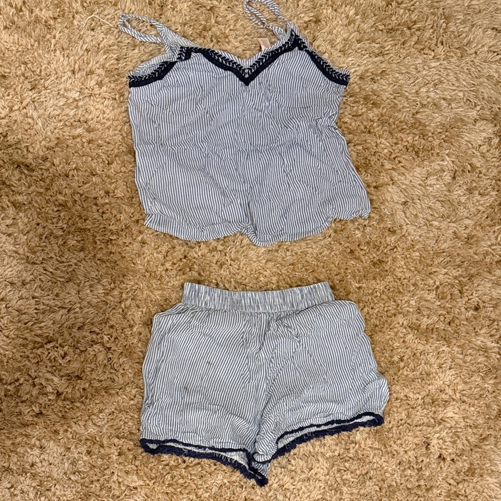 Striped Pajama Set with Lace Trim